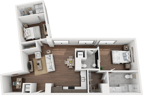 Floor plan for 2 beds, 2.5 baths, 1158 sqft